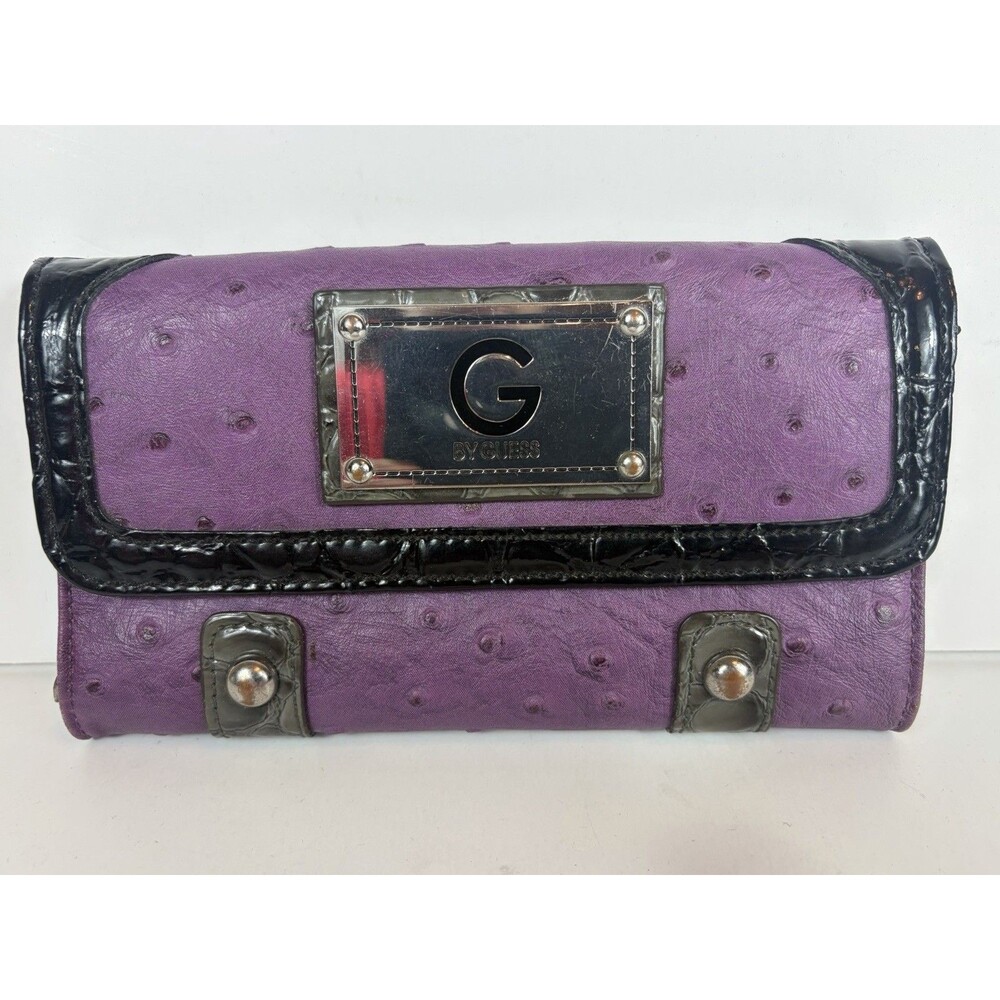 Guess Wallet Ostrich Embossed Y2K Purple And Black 6.5” X 3.5”
